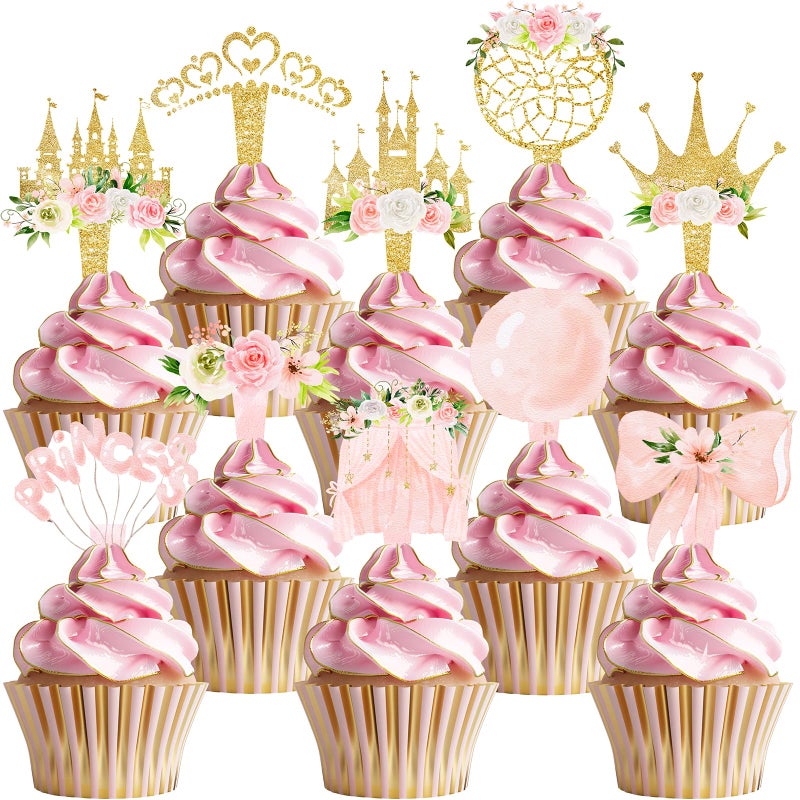HaPiBiDesign 40 Pcs Princess Cupcake Toppers - Elegant Princess Party Decorations and Princess Cake Decor - Perfect for Princess Birthday Cupcake Toppers, Princess Baby Shower, and Fairy Tale Theme Party - Image 1