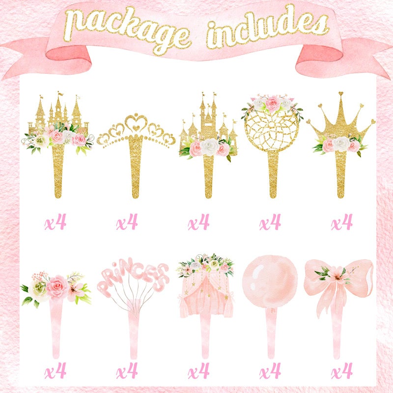 HaPiBiDesign 40 Pcs Princess Cupcake Toppers - Elegant Princess Party Decorations and Princess Cake Decor - Perfect for Princess Birthday Cupcake Toppers, Princess Baby Shower, and Fairy Tale Theme Party - Image 3