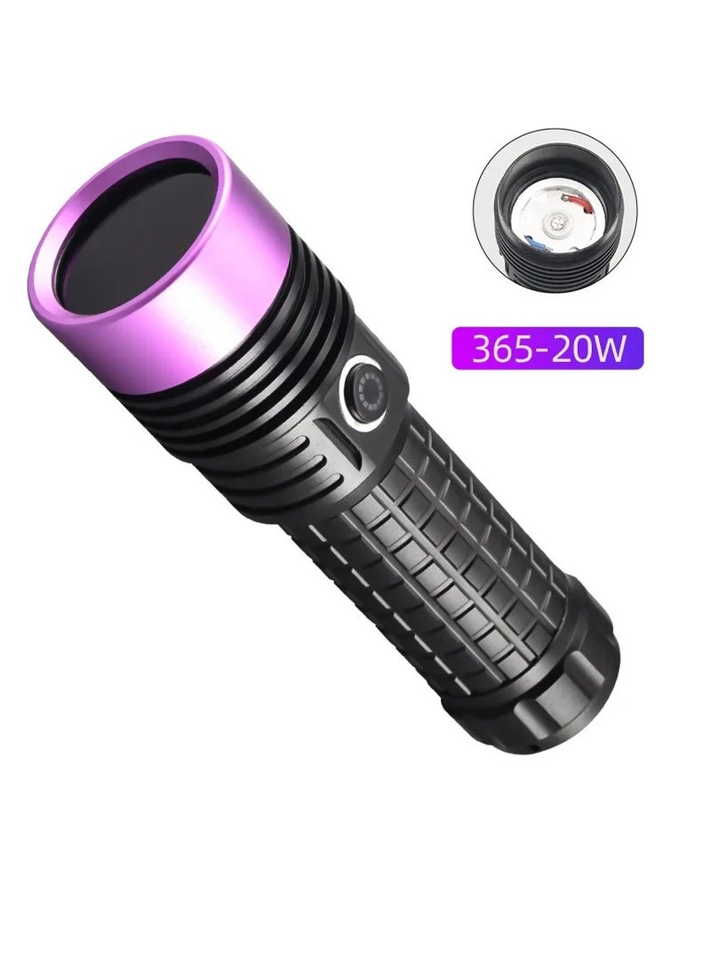AROAQ - 365nm Flashlight, 60W High Power UV Flashlight, Rechargeable Portable Waterproof UV Torch, Multipurpose Search Light For Resin Curing, Rocks Searching, Scorpion And Pet Urine Finding, (20W Black ) - Image 1