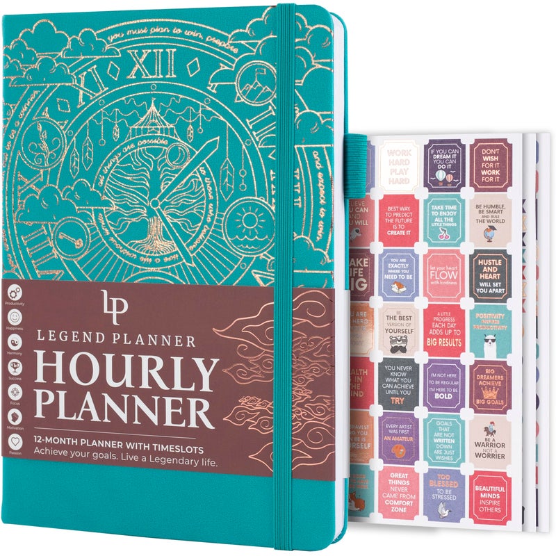Legend Planner Hourly Schedule Edition Deluxe Weekly Daily Organizer with Time Slots Time Management Appointment Book Journal for Work Personal Life Undated A5 Hardcover Viridian Green