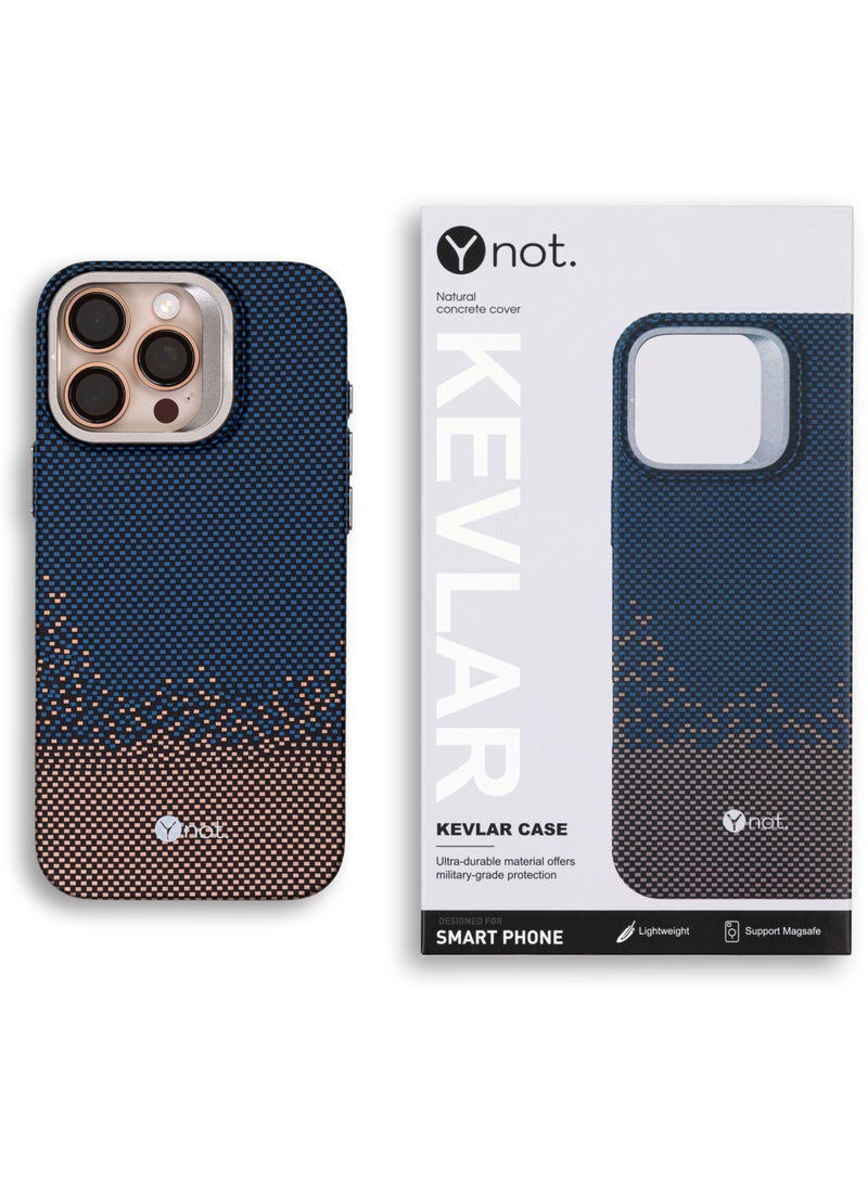 YNOT MagSafe Carbon Fiber Kevlar Protective Case with Camera Holder for iPhone 15 Pro - Blue speckled brown - Image 2