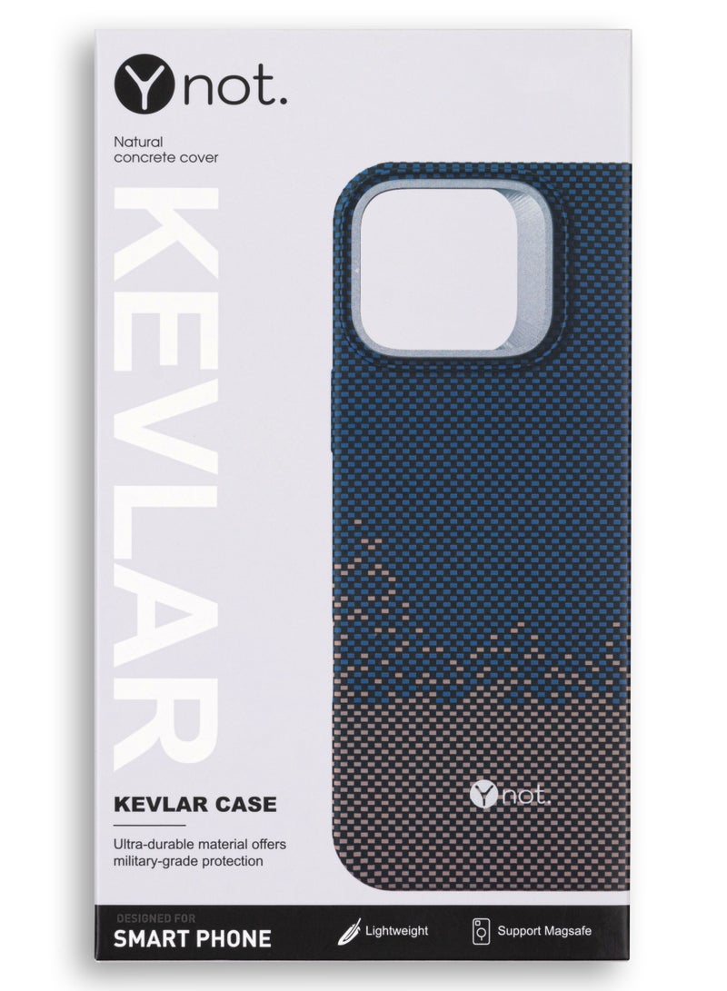 YNOT MagSafe Carbon Fiber Kevlar Protective Case with Camera Holder for iPhone 15 Pro - Blue speckled brown - Image 4