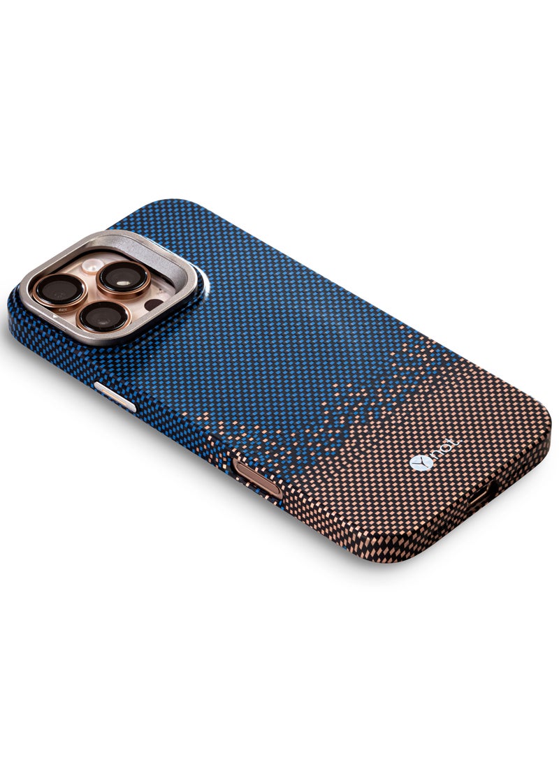 YNOT MagSafe Carbon Fiber Kevlar Protective Case with Camera Holder for iPhone 15 Pro - Blue speckled brown - Image 5