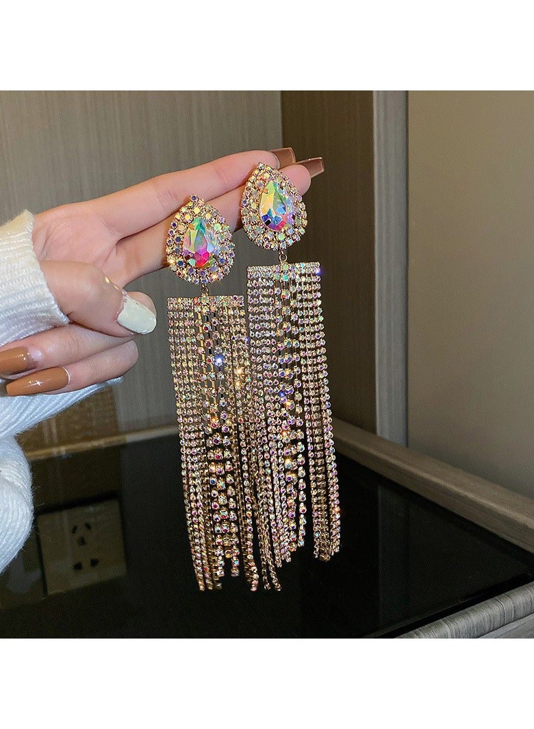 925 Silver Pin Gold Tassel Earrings for Women 