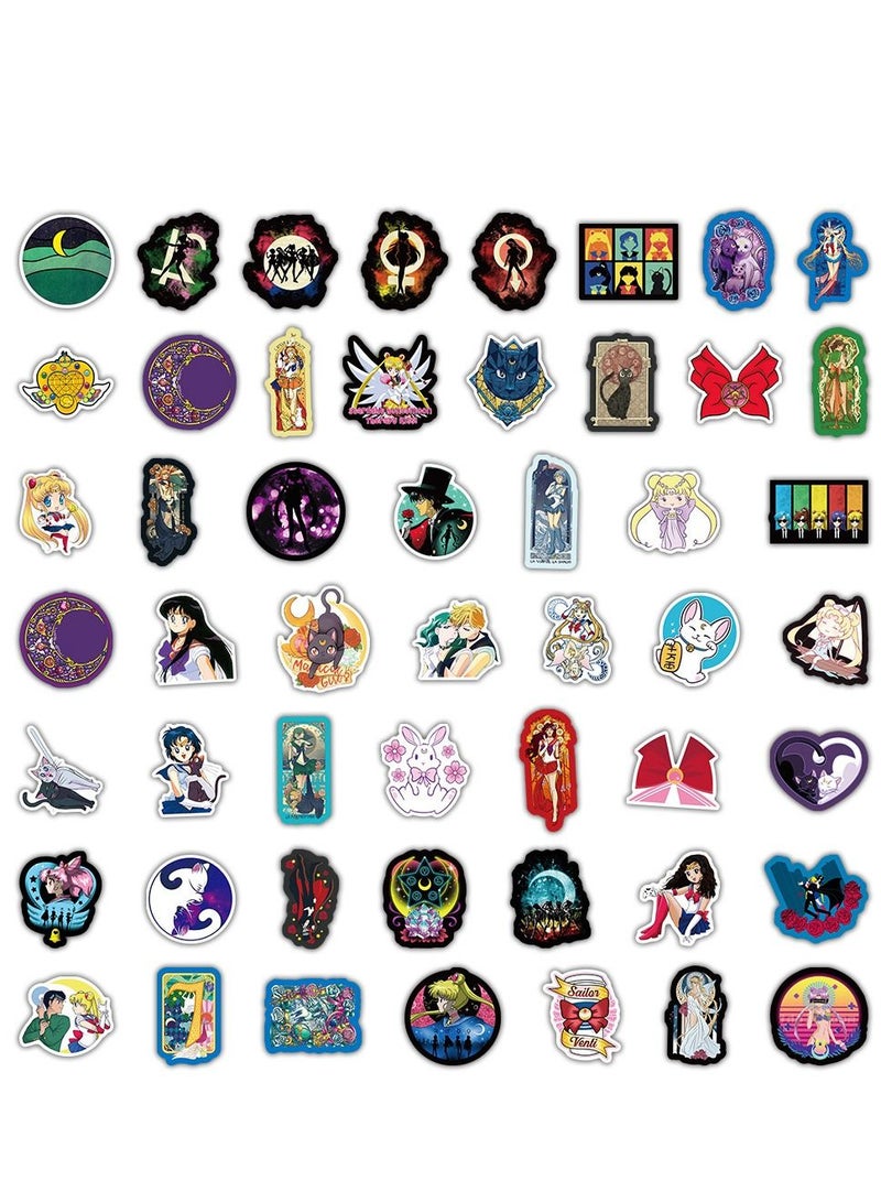 100 Pcs Sailor Moon Waterproof Stickers Cute Anime Cartoon Vinyl Aesthetic Sticker Laptop Skateboard Luggage Computer Water Bottle Graffiti Sticker Packs for Kids Teens Girls Adults - Image 2