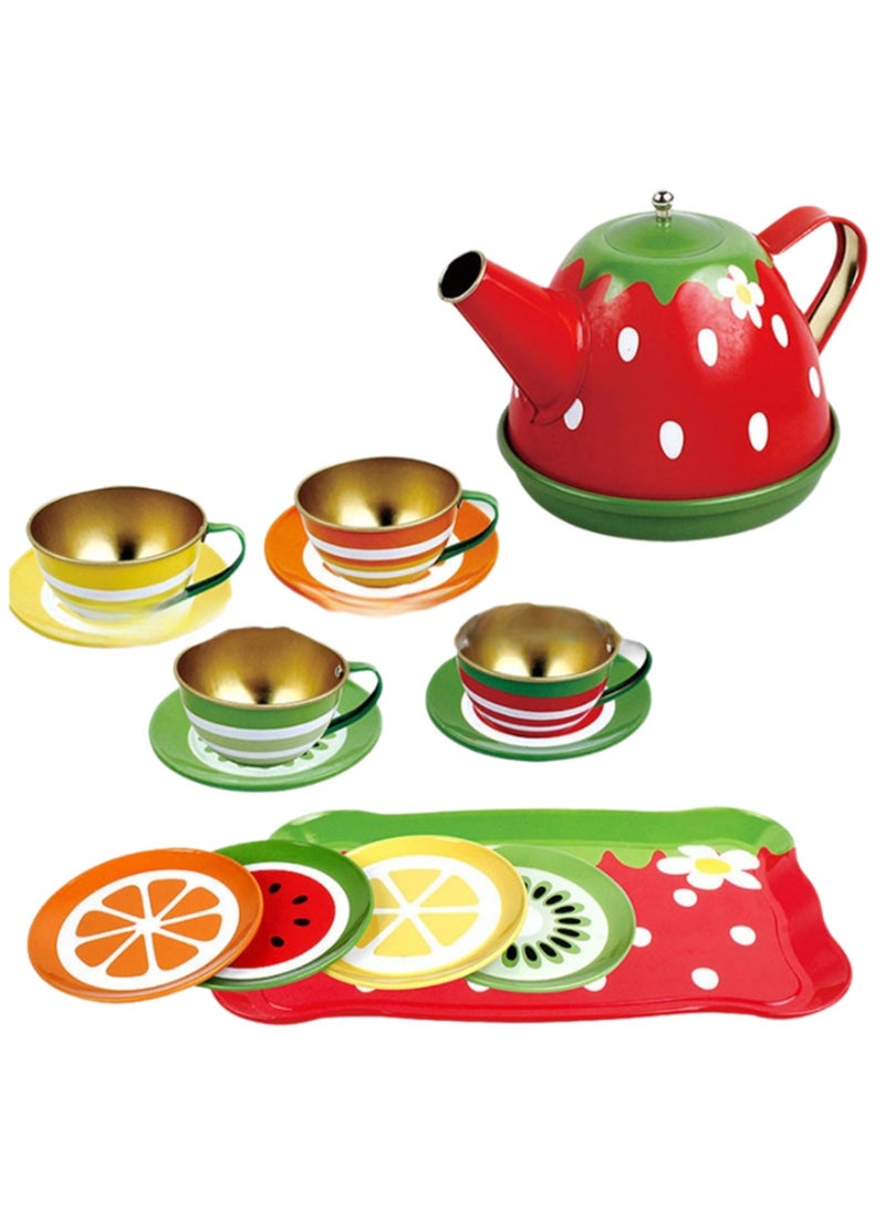 14-Piece Fruit Collection, Tea Set For Little Girls, Safe And Durable Kids Toys, Children'S Gifts, Teapot Tableware Kitchen Role Play Tin Tea Party - Image 2