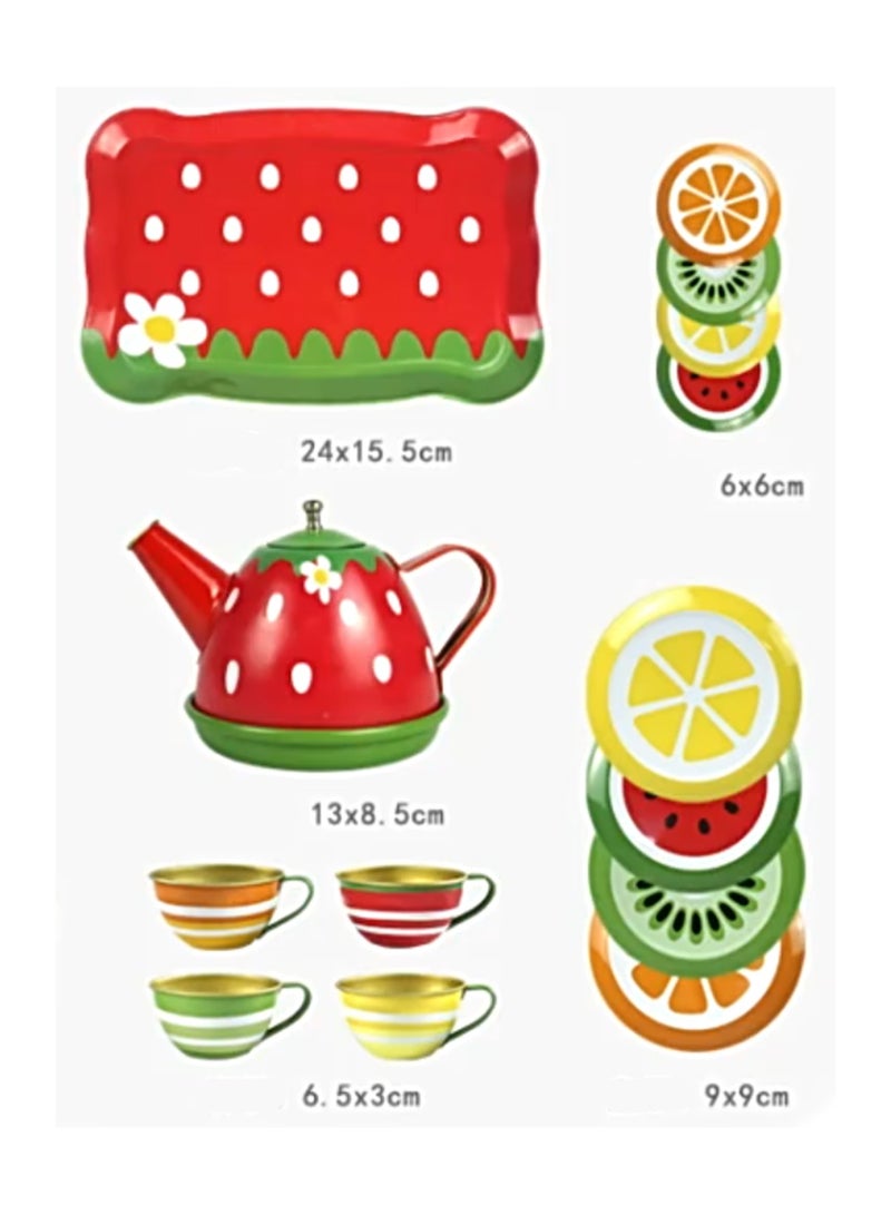 14-Piece Fruit Collection, Tea Set For Little Girls, Safe And Durable Kids Toys, Children'S Gifts, Teapot Tableware Kitchen Role Play Tin Tea Party - Image 3
