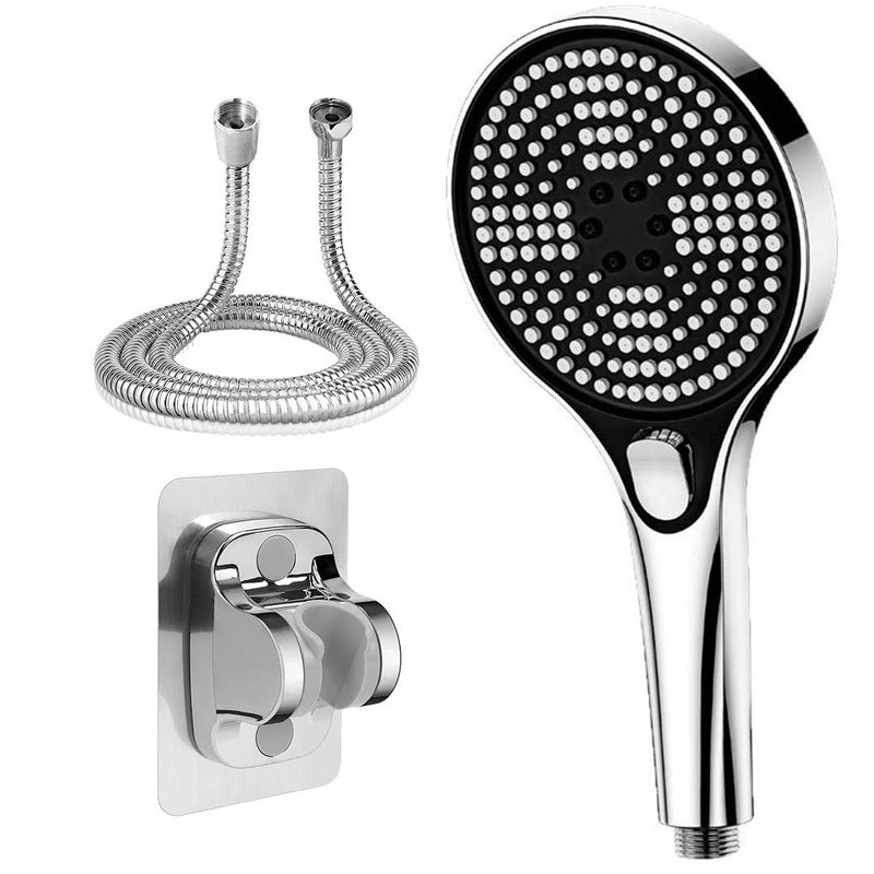 Handheld Shower Head Set with Hose and Wall Holder, Chrome, Round, Multi Spray - 3 Spray Modes - Image 1