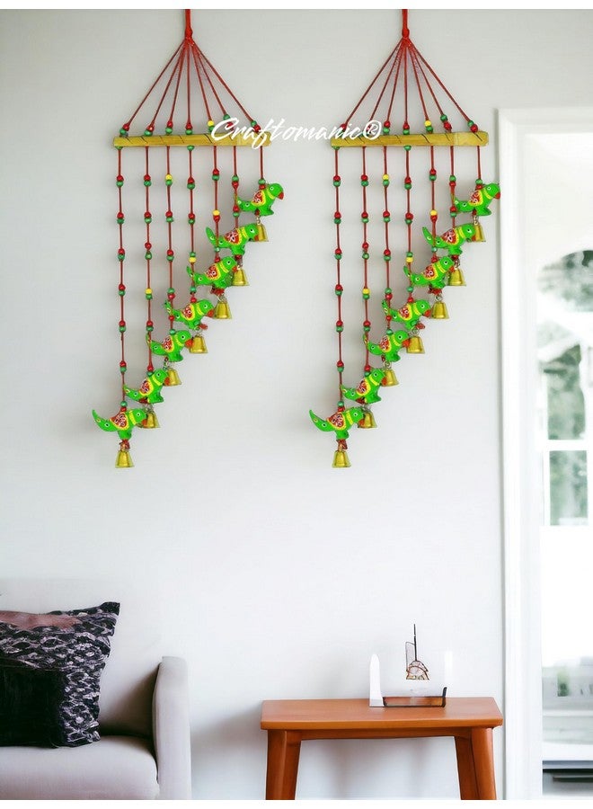 Craftomanic® 2 Handmade Multicolor Parrot Wall Hanging with Bells/Entrance Door Hanging/Traditional Religious Festive Purpose (68 cm,Wood) - Image 1