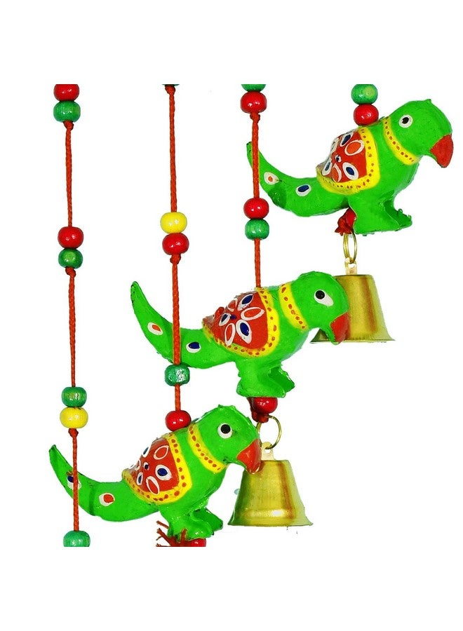 Craftomanic® 2 Handmade Multicolor Parrot Wall Hanging with Bells/Entrance Door Hanging/Traditional Religious Festive Purpose (68 cm,Wood) - Image 3