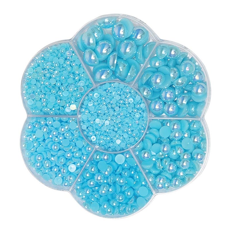 Chenkou Craft 3000PCS 1 Box Blue Round Flatback Half Pearls Bead Loose Beads Gem Blue Half Ball