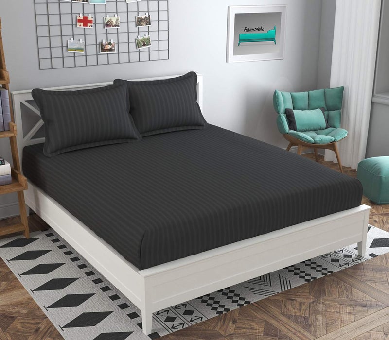 UmI. Brand Umi Super Soft Brushed Microfiber Cotton Satin Striped 72X78Inches 6X65Feet Fitted Bedsheet with 2 Pillow CoversAll Around Elastic Fitted bedsheet with Pillow Covers - Image 1
