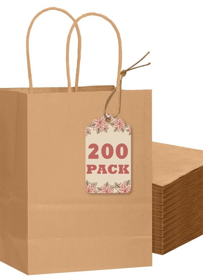 qiqee 200-Packs Brown Paper Gift Bags with Handles Bulk 8.3"x6"x3.15" Small Size Paper Bags Multiple Uses - Image 1