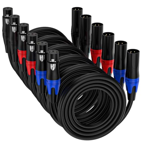Imaginea XLR Male to XLR Female Cable (15 Meter /6PACK), Professional Balanced Microphone Lead XLR Male to Female Cables, Extension Mic Cable Cord for Mic Mixer, Recording Studio, Podcast - Image 1