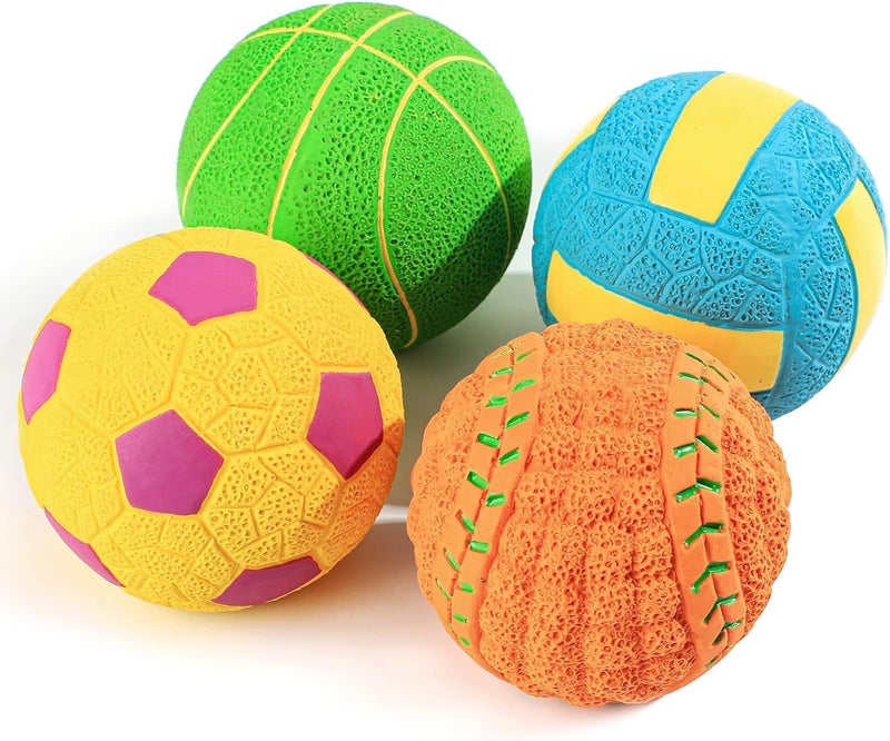 Squeaky Dog Toys - 4 Pack Interactive Sports Balls for Small Dogs - Image 1