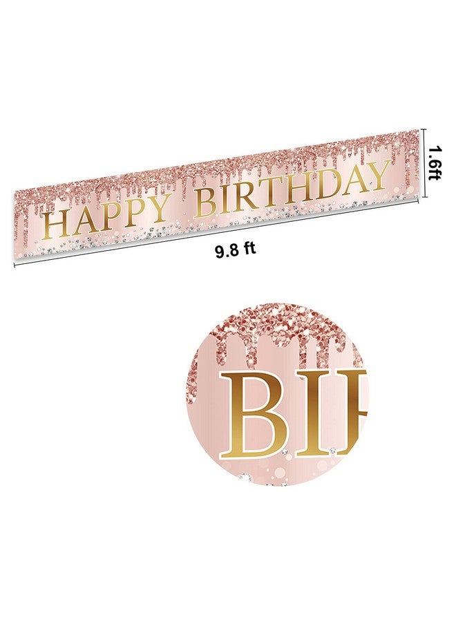 Excelloon Pink Rose Gold Happy Birthday Banner Decorations,Large Happy Birthday Yard Banner Sign Party Supplies for Women, 16th 21st 30th 40th 50th Birthday Decor for Outdoor Indoor (9.8x1.6ft) - Image 2