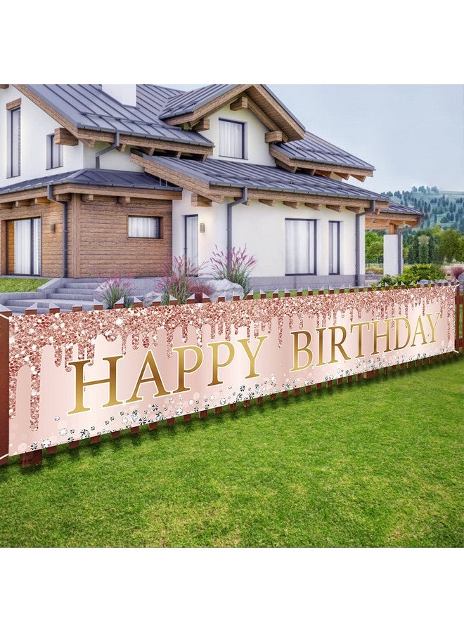 Excelloon Pink Rose Gold Happy Birthday Banner Decorations,Large Happy Birthday Yard Banner Sign Party Supplies for Women, 16th 21st 30th 40th 50th Birthday Decor for Outdoor Indoor (9.8x1.6ft) - Image 1