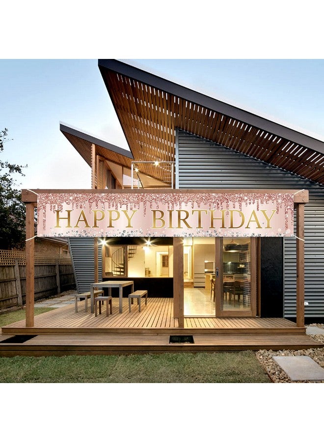 Excelloon Pink Rose Gold Happy Birthday Banner Decorations,Large Happy Birthday Yard Banner Sign Party Supplies for Women, 16th 21st 30th 40th 50th Birthday Decor for Outdoor Indoor (9.8x1.6ft) - Image 5