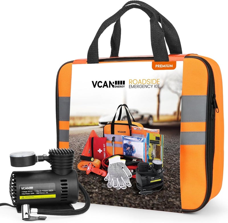 VCANENERGY طقم السلامة الطارئة للسيارة من VCANENERGY مع ضاغط هواء محمول وطقم إسعافات أولية - Image 1