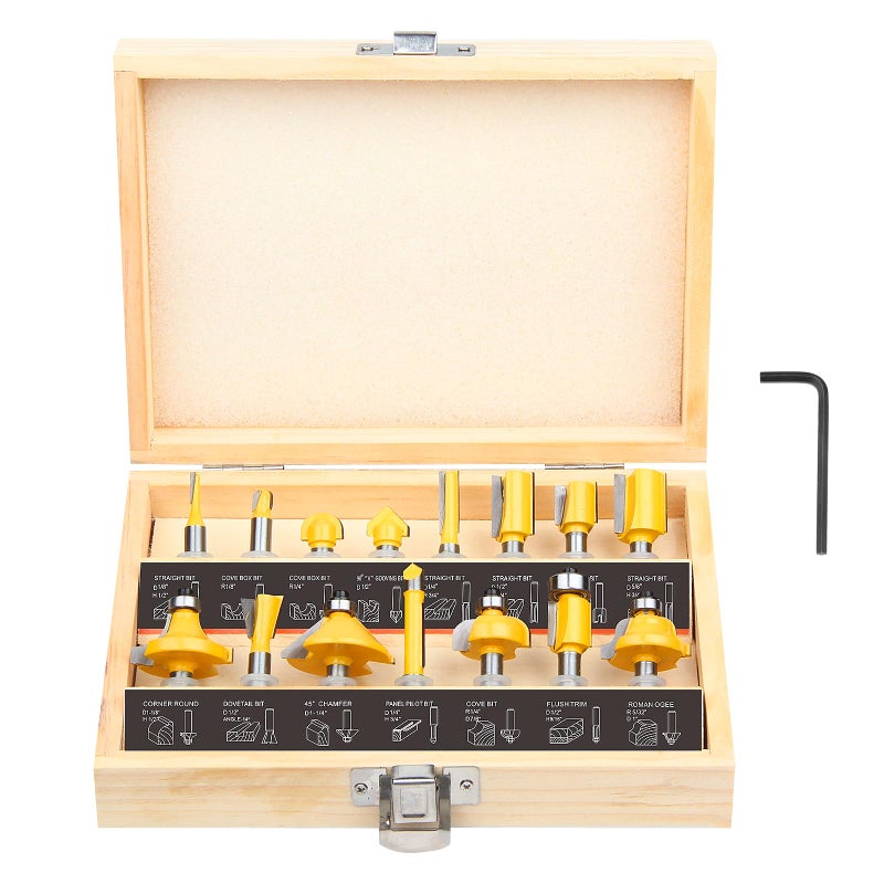 Router Bits Set 14 Inch Shank BAIDETS 15 Pieces 14 Tungsten Carbide Router Bits Woodwork Tools