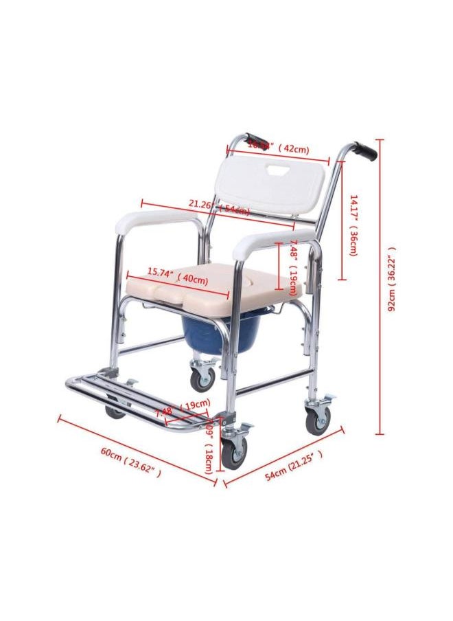 Generic - 3-in-1 Shower Commode Wheelchair, Personal Mobility Durable Waterproof Shower Transport Bedside Commode Toilet Bathroom Bath Rolling Chair with Lockable Wheels, Padded Seat, Foldable Footrest - Image 1