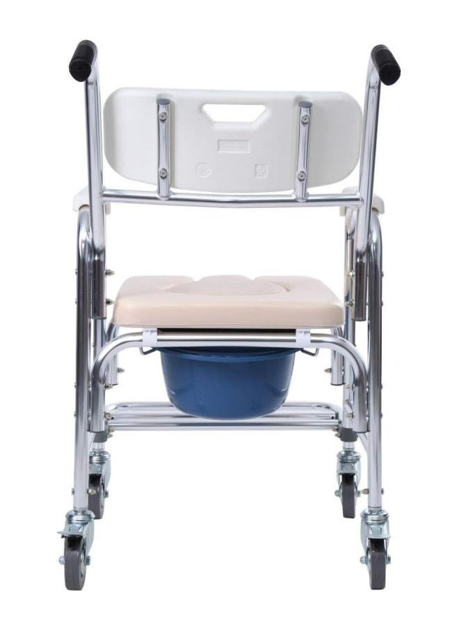 Generic - 3-in-1 Shower Commode Wheelchair, Personal Mobility Durable Waterproof Shower Transport Bedside Commode Toilet Bathroom Bath Rolling Chair with Lockable Wheels, Padded Seat, Foldable Footrest - Image 1