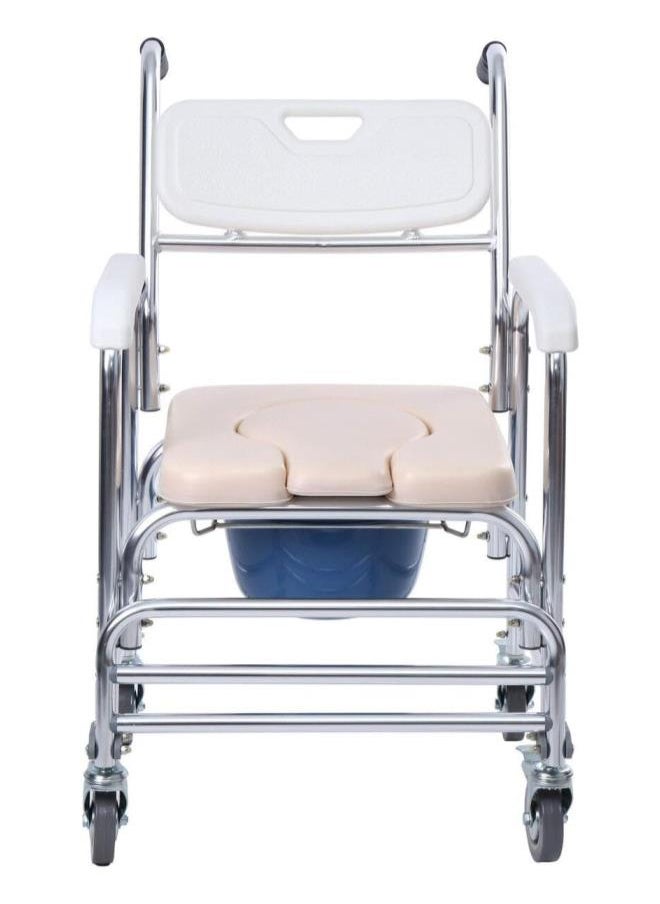 Generic - 3-in-1 Shower Commode Wheelchair, Personal Mobility Durable Waterproof Shower Transport Bedside Commode Toilet Bathroom Bath Rolling Chair with Lockable Wheels, Padded Seat, Foldable Footrest - Image 1