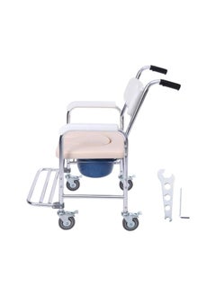 3-in-1 Shower Commode Wheelchair, Personal Mobility Durable Waterproof Shower Transport Bedside Commode Toilet Bathroom Bath Rolling Chair with Lockable Wheels, Padded Seat, Foldable Footrest