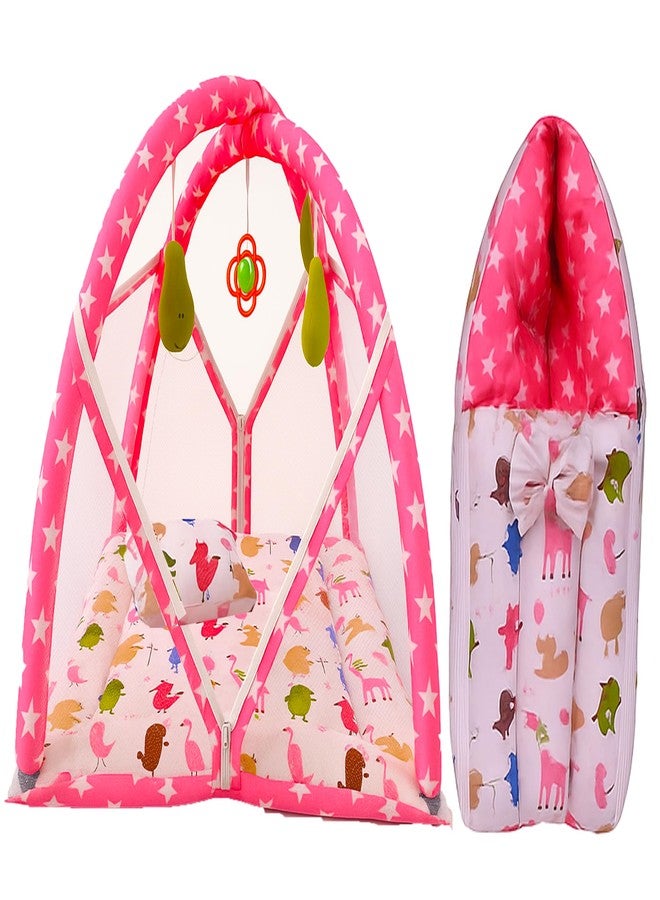 Kwitchy New Born Baby Bedding Set Combo of Play Gym Bed with Net & Carry Bag (Pink, 0-6 Months) (2PCS Set) - Image 1