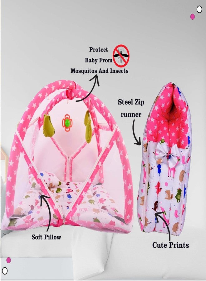 Kwitchy New Born Baby Bedding Set Combo of Play Gym Bed with Net & Carry Bag (Pink, 0-6 Months) (2PCS Set) - Image 3