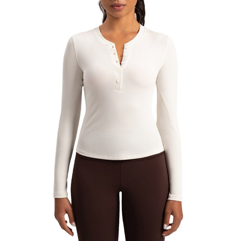 Athena Lulu Women's Modal Henley Long Sleeve Yoga Top - Image 3