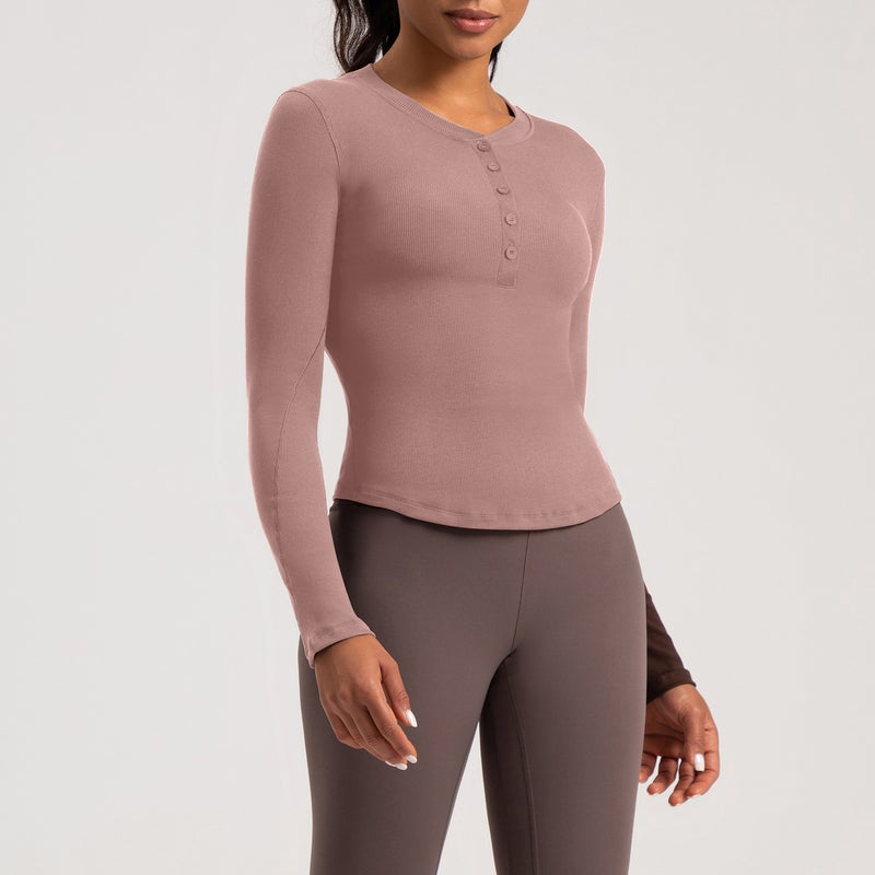 Athena Lulu Women's Modal Henley Long Sleeve Yoga Top - Image 1