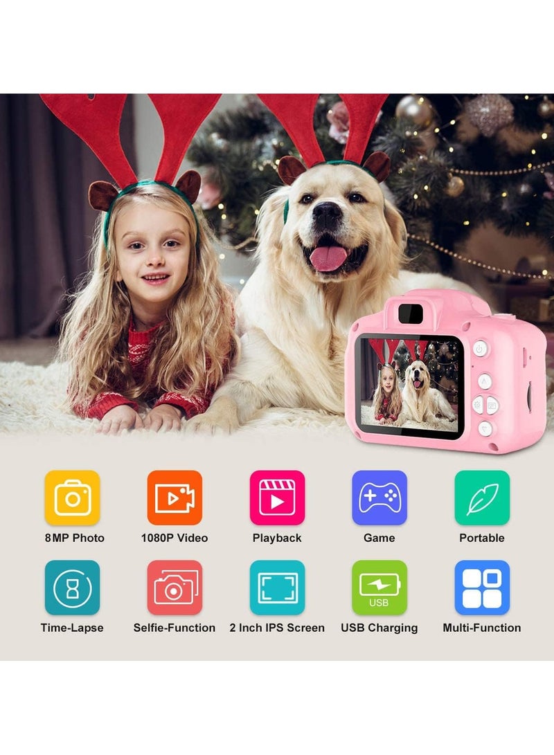 Kids Camera Gifts for 3-8 Year Old Boys Girls,Mini Rechargeable Child Digital Camera Shockproof Video Camcorder Gifts for,8MP HD Video 2 Inch Screenfor Outdoor Play(32GB TF card and Card Readers),Pink - Image 5