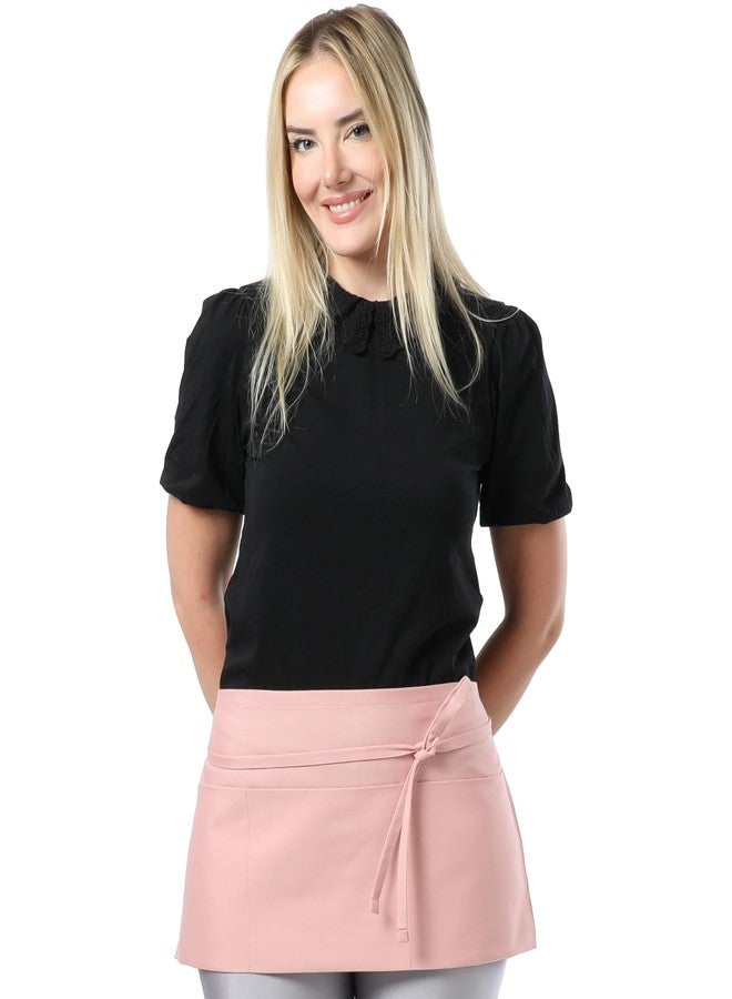 TOSHE Waist Apron with 3 Pockets Waterdrop Resistant Premium Cotton Waitress Apron 10 Color Option Server Apron (1, Powder Pink) - Image 1