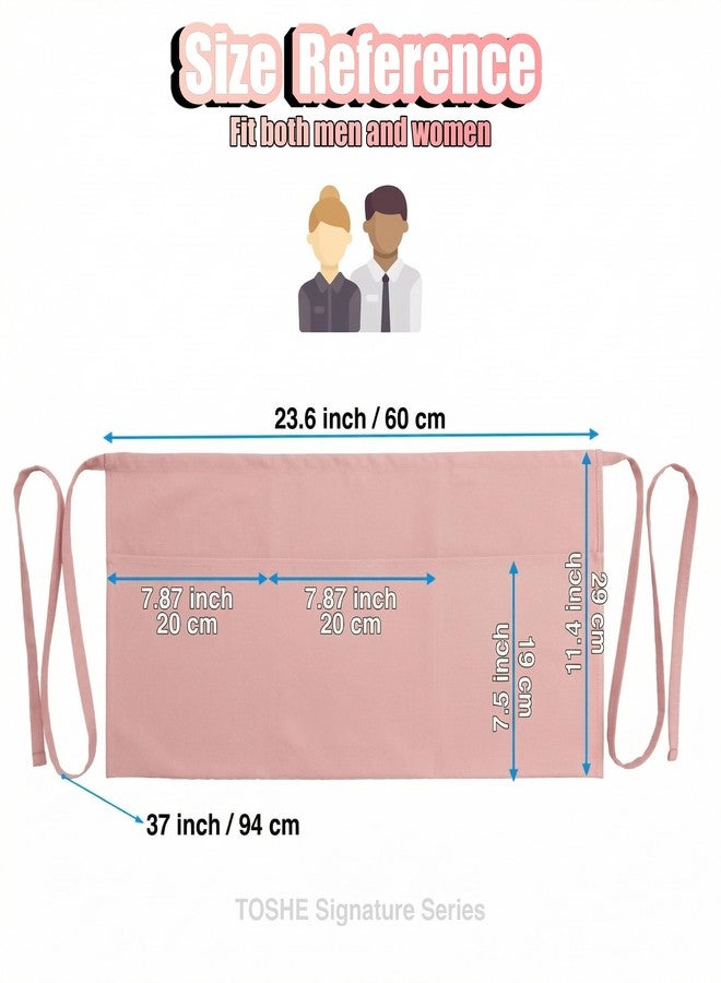 TOSHE Waist Apron with 3 Pockets Waterdrop Resistant Premium Cotton Waitress Apron 10 Color Option Server Apron (1, Powder Pink) - Image 5
