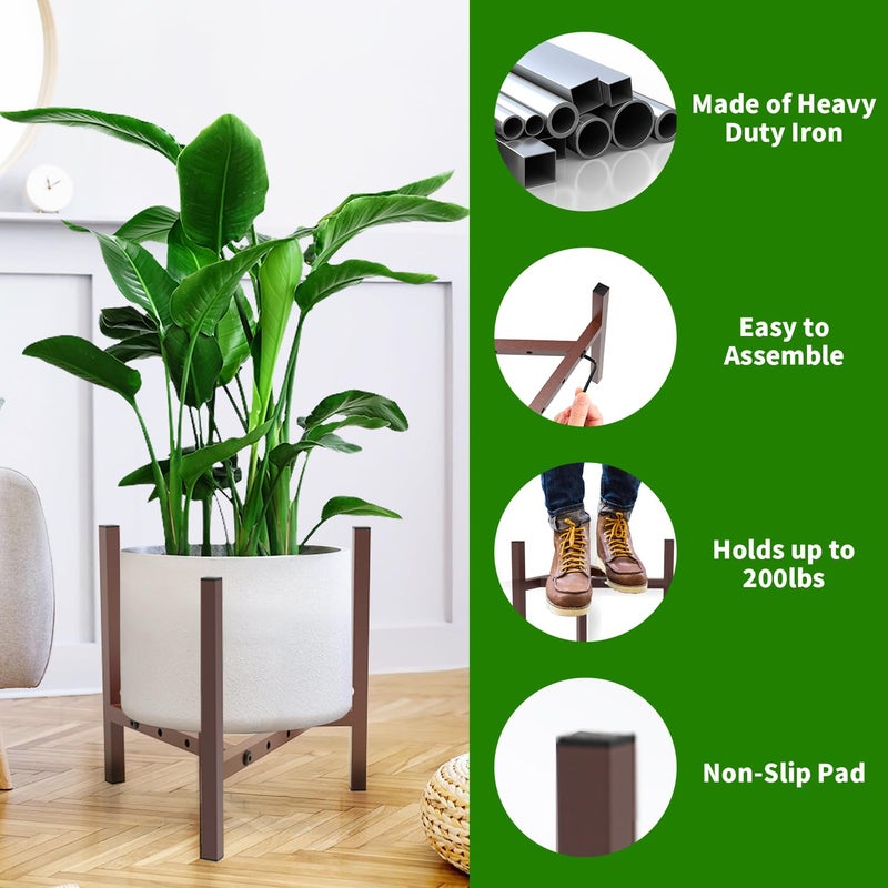 Airpark Aripark Plant Stand Indoor Adjustable  Metal Modern Plant Stands  Small Heavy Duty Stable Pot Flower Holder Indoor Outdoor Corner  Fit 8 9 10 11 12 Inch Pots  Reddish Brown (Pot & Plant Not Included) - Image 2