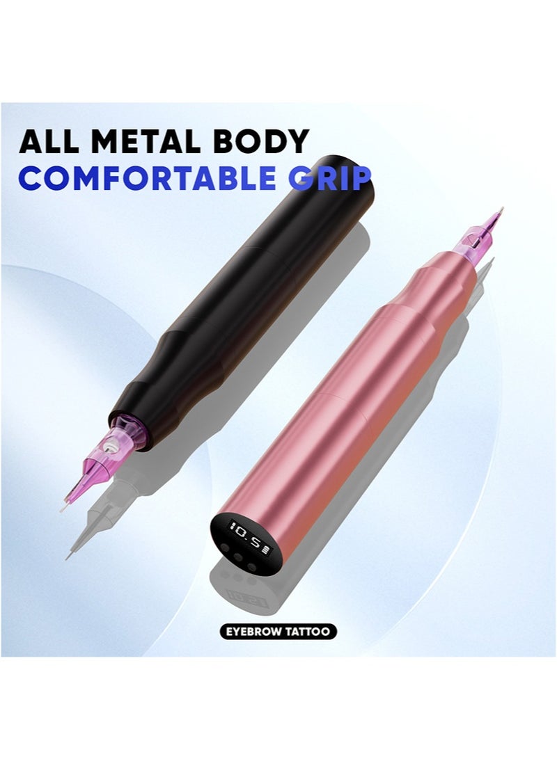 هالونهي مجموعة أقلام وشم الحواجب اللاسلكية، آلة مكياج الوشم، قلم تحديد الحواجب والشفاه، قلم دوار لمكياج التجميل لتحديد العيون والحواجب والشفاه (وردي) - Image 4