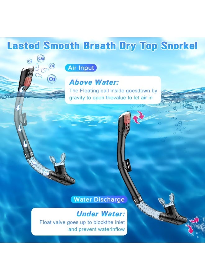 ناكسي فلاي قناع الغوص بالتنفس الجاف، قناع الغوص، مع أحدث نظام تنفس علوي جاف، نظارات غوص وتنظيف بزاوية 180 درجة، زجاج مقسى مضاد للضباب ومضاد للتسريب، معدات غوص للتنفس للبالغين والشباب - Image 2