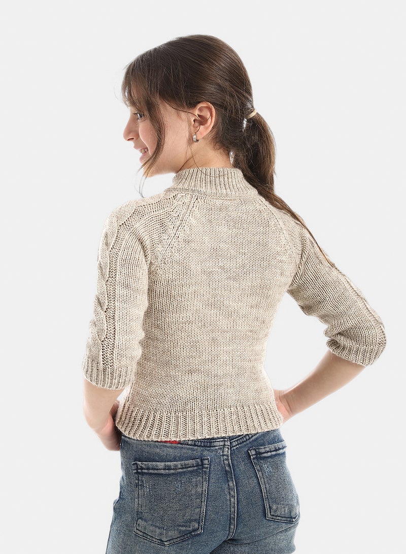 Red Circle Knitted Pullover With Zipper - Image 3