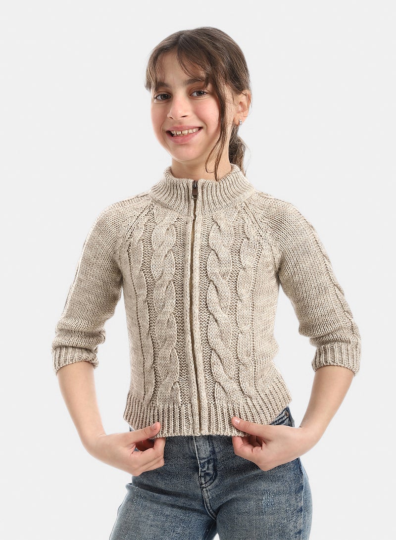 Red Circle Knitted Pullover With Zipper - Image 1