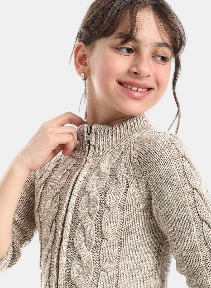 Red Circle Knitted Pullover With Zipper - Image 4