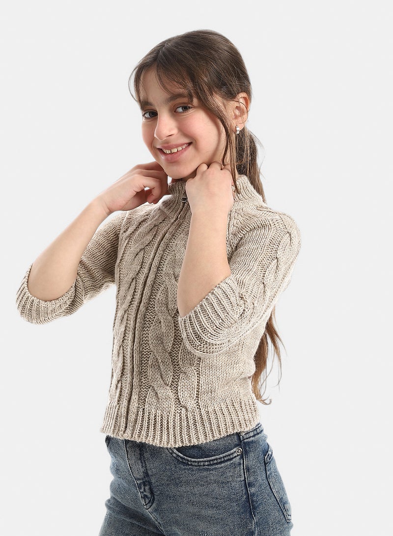 Red Circle Knitted Pullover With Zipper - Image 2