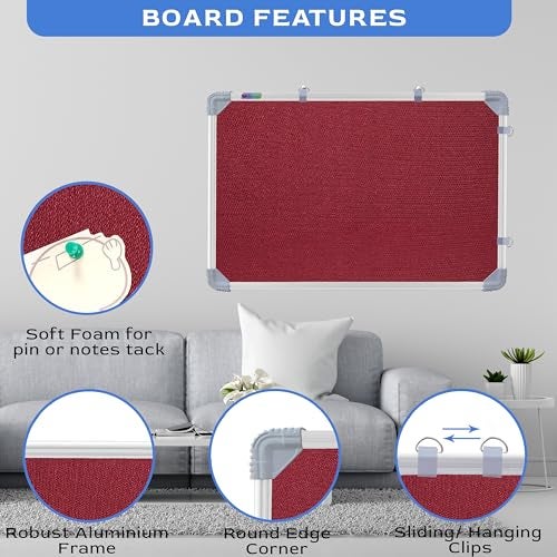 Eduway 2x2 Feet Notice Board/Pin Up Board/Bulletin Board/Display Board/Soft Board with High Resilience Foam Fabric for School, Office, Home with (20 Push-Up Pins)` (Maroon- 59x59 Cms.) - Image 3
