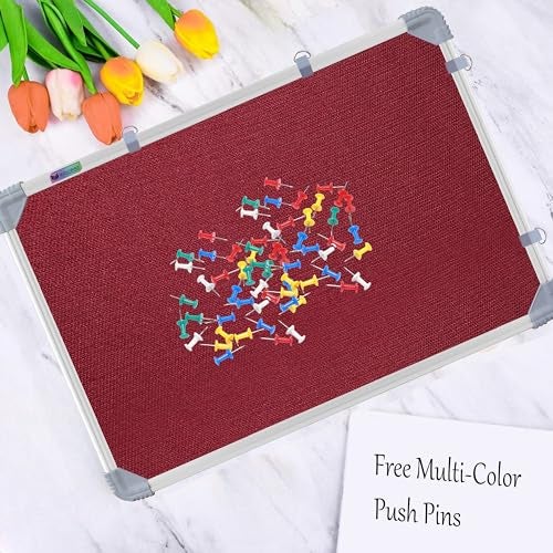 Eduway 2x2 Feet Notice Board/Pin Up Board/Bulletin Board/Display Board/Soft Board with High Resilience Foam Fabric for School, Office, Home with (20 Push-Up Pins)` (Maroon- 59x59 Cms.) - Image 5