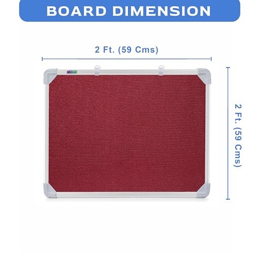 Eduway 2x2 Feet Notice Board/Pin Up Board/Bulletin Board/Display Board/Soft Board with High Resilience Foam Fabric for School, Office, Home with (20 Push-Up Pins)` (Maroon- 59x59 Cms.) - Image 2
