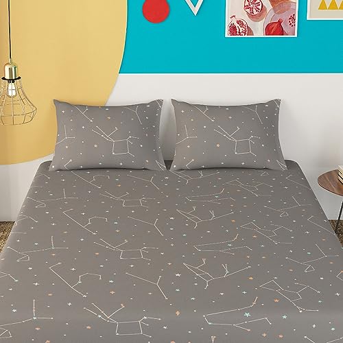 Sleepyhead Zodiac - 180Tc Double Size 100% Cotton Bedsheet With 2 Pillow Covers (90"X100", Grey, Breathable, Pack Of 1), 180 tc - Image 5