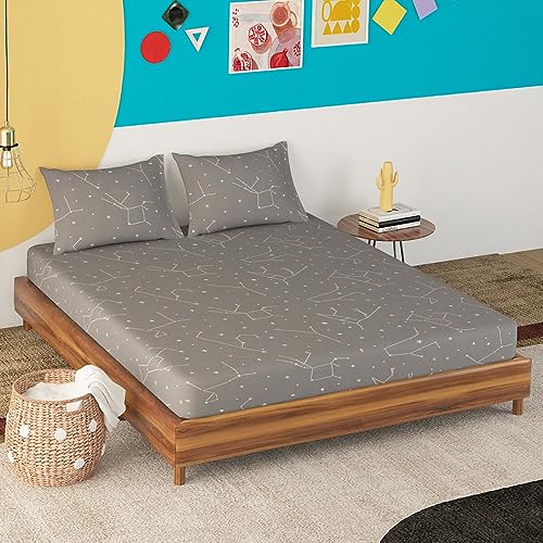 Sleepyhead Zodiac - 180Tc Double Size 100% Cotton Bedsheet With 2 Pillow Covers (90"X100", Grey, Breathable, Pack Of 1), 180 tc - Image 1