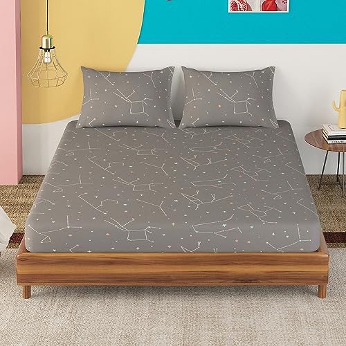 Sleepyhead Zodiac - 180Tc Double Size 100% Cotton Bedsheet With 2 Pillow Covers (90"X100", Grey, Breathable, Pack Of 1), 180 tc - Image 2