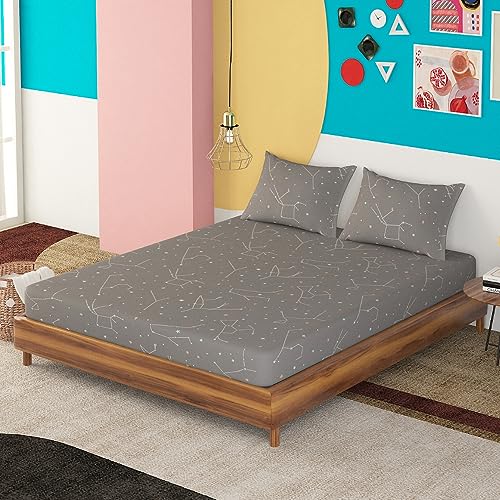 Sleepyhead Zodiac - 180Tc Double Size 100% Cotton Bedsheet With 2 Pillow Covers (90"X100", Grey, Breathable, Pack Of 1), 180 tc - Image 4