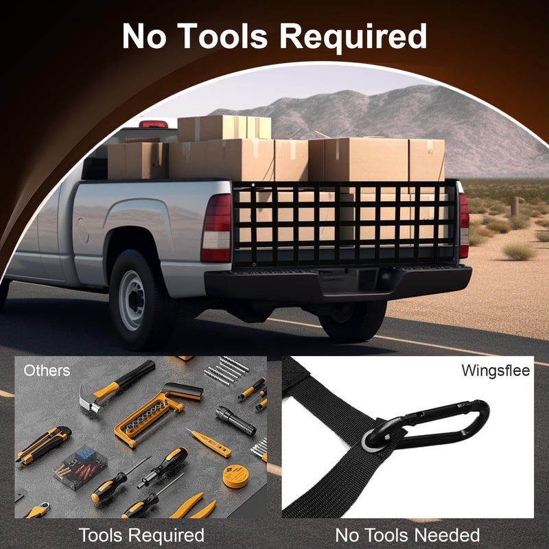 Wingsflee Tailgate Net - for Full Size Truck Cargo Net Compatible with Ford, Chevy, Dodge,Ram etc - Tail Gate Extender Nets for Pickup Truck Bed Accessories 60'' x 18'' (Black) - Image 2